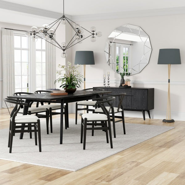 EuroStyle Lawrence Extendable Dining Table Solid Wood Butterfly Leaf Seats 8 FSC Certified Matte Black 38934-BLK