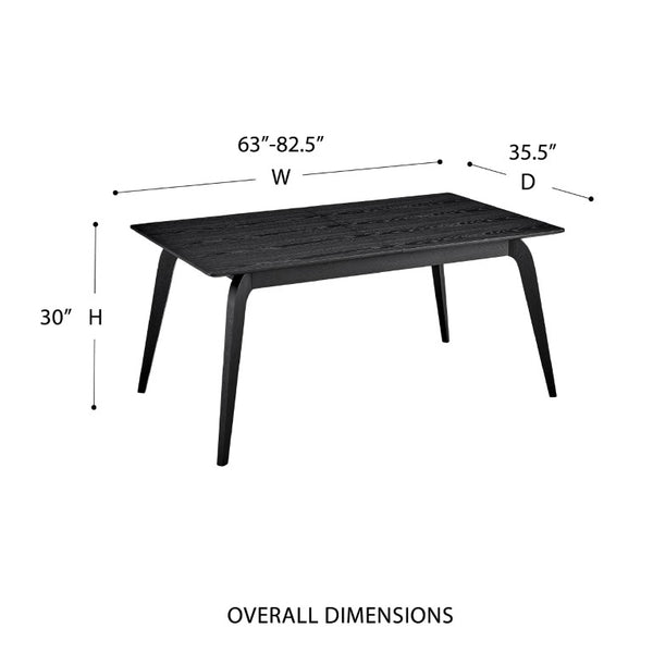 EuroStyle Lawrence Extendable Dining Table Solid Wood Butterfly Leaf Seats 8 FSC Certified Matte Black 38934-BLK