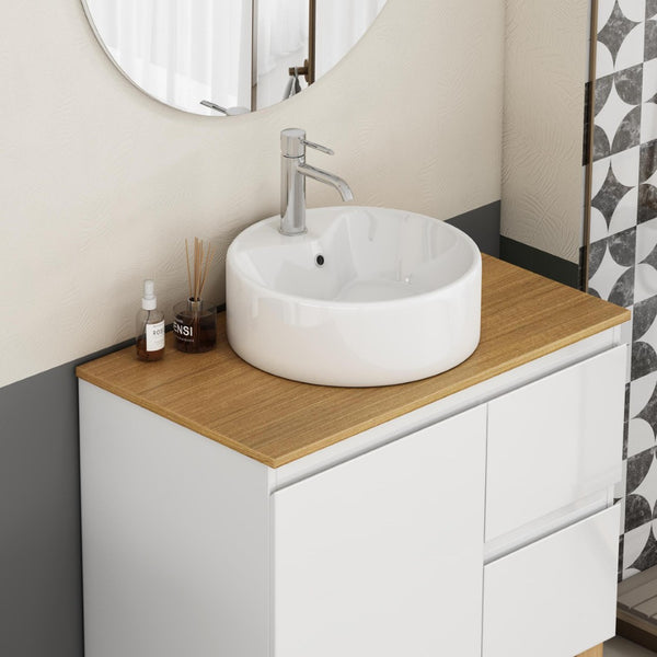 English Elm Bathroom Ceramic Vessel Sink Round Glossy White Bowl Above Counter Vanity Basin W3151P266231