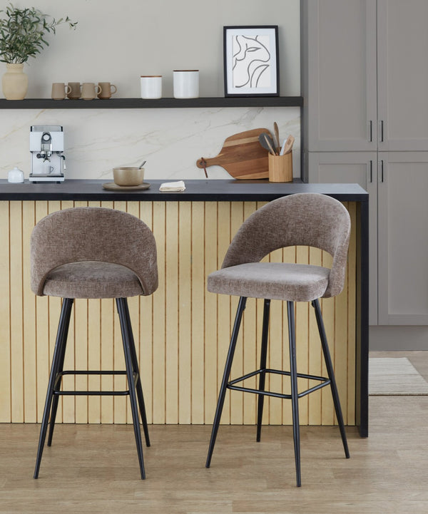 English Elm Fixed-height Metal Frame Barstools with Upholstered Seats and Geometric Footrest Set of 2 Brown B202S01936