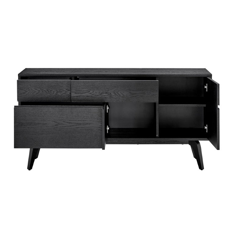 EuroStyle Lawrence Sideboard Solid Wood Legs Soft Close Drawers FSC Certified Dining Storage Matte Black 38936-BLK