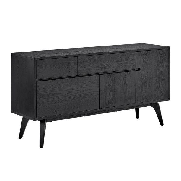 EuroStyle Lawrence Sideboard Solid Wood Legs Soft Close Drawers FSC Certified Dining Storage Matte Black 38936-BLK