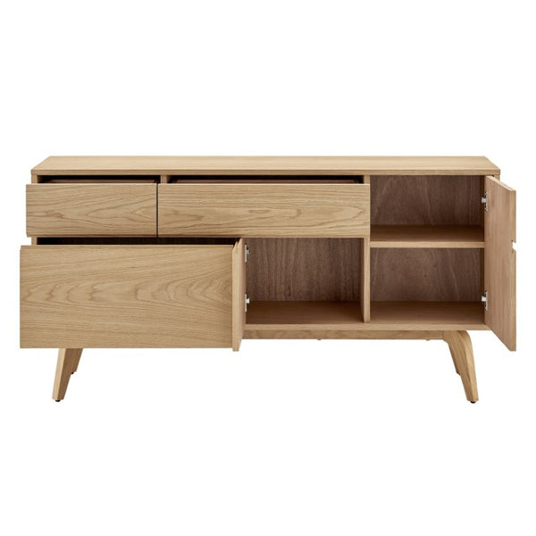EuroStyle Lawrence Sideboard Solid Wood Legs Soft Close Drawers FSC Certified Dining Storage Oak 38936-OAK