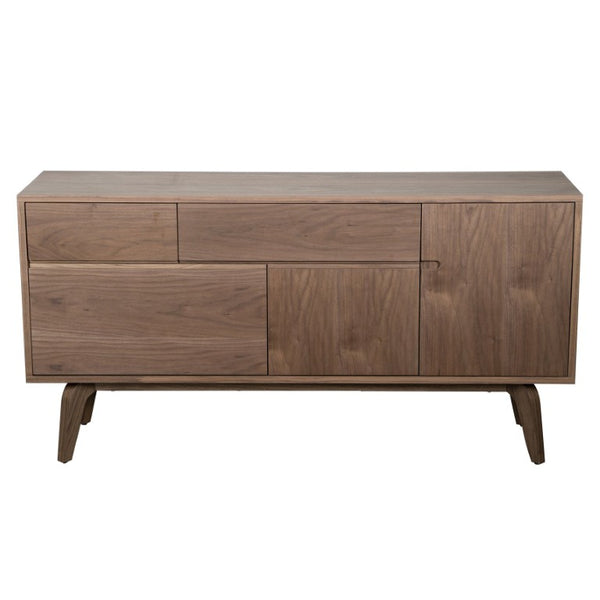 EuroStyle Lawrence Sideboard Solid Wood Legs Soft Close Drawers FSC Certified Dining Storage Walnut 38936WAL
