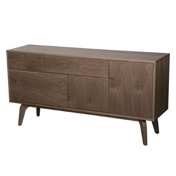 EuroStyle Lawrence Sideboard Solid Wood Legs Soft Close Drawers FSC Certified Dining Storage Walnut 38936WAL