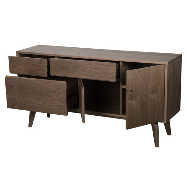 EuroStyle Lawrence Sideboard Solid Wood Legs Soft Close Drawers FSC Certified Dining Storage Walnut 38936WAL