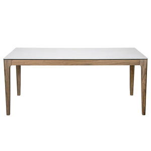 Haldis Rectangle Table – Elegant White Ceramic Glass Top with Walnut Frame for Versatile Use