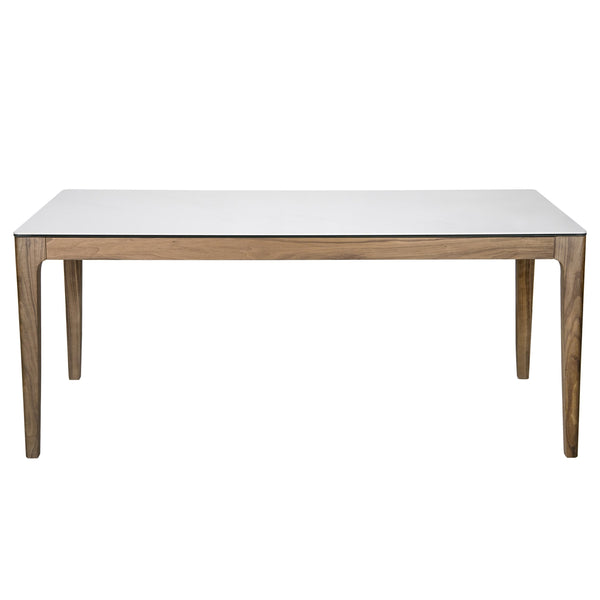 Haldis Rectangle Table – Elegant White Ceramic Glass Top with Walnut Frame for Versatile Use