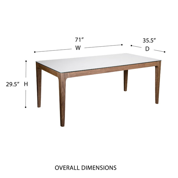 Haldis Rectangle Table – Elegant White Ceramic Glass Top with Walnut Frame for Versatile Use