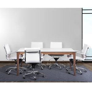 Haldis Rectangle Table – Elegant White Ceramic Glass Top with Walnut Frame for Versatile Use