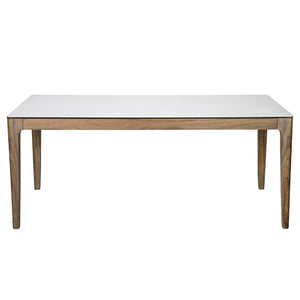 EuroStyle Haldis Rectangular Dining Table with Marble Veined Ceramic Top and Walnut Base 38937WHT-KIT