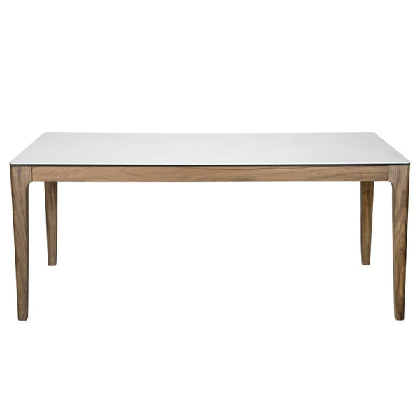 EuroStyle Haldis Rectangular Dining Table with Marble Veined Ceramic Top and Walnut Base 38937WHT-KIT