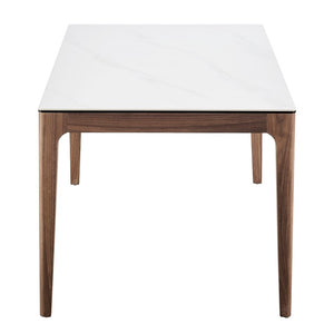 EuroStyle Haldis Rectangular Dining Table with Marble Veined Ceramic Top and Walnut Base 38937WHT-KIT
