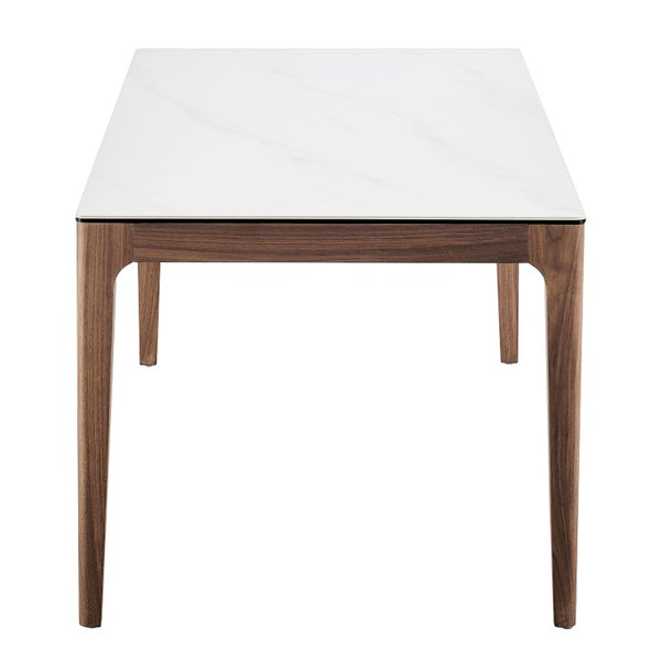 EuroStyle Haldis Rectangular Dining Table with Marble Veined Ceramic Top and Walnut Base 38937WHT-KIT