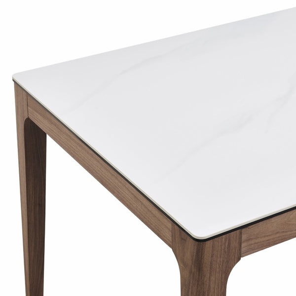 EuroStyle Haldis Rectangular Dining Table with Marble Veined Ceramic Top and Walnut Base 38937WHT-KIT