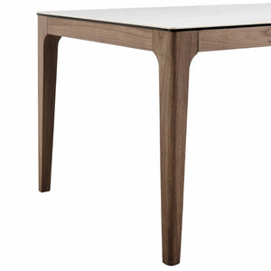 EuroStyle Haldis Rectangular Dining Table with Marble Veined Ceramic Top and Walnut Base 38937WHT-KIT