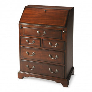 HomeRoots 26" Brown Rubberwood Secretary Desk - Elegant Storage Solution for Home Office & Compact Spaces 389423