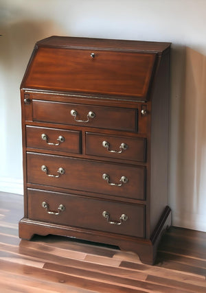 HomeRoots 26" Brown Rubberwood Secretary Desk - Elegant Storage Solution for Home Office & Compact Spaces 389423