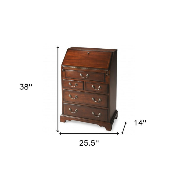 HomeRoots 26" Brown Rubberwood Secretary Desk - Elegant Storage Solution for Home Office & Compact Spaces 389423