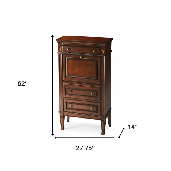 Homeroots 28" Brown Rubberwood Wood Secretary Desk With Three Drawers   389425