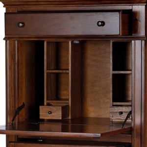 Homeroots 28" Brown Rubberwood Solid Manufactured Wood Secretary Desk With Three Drawers   389426