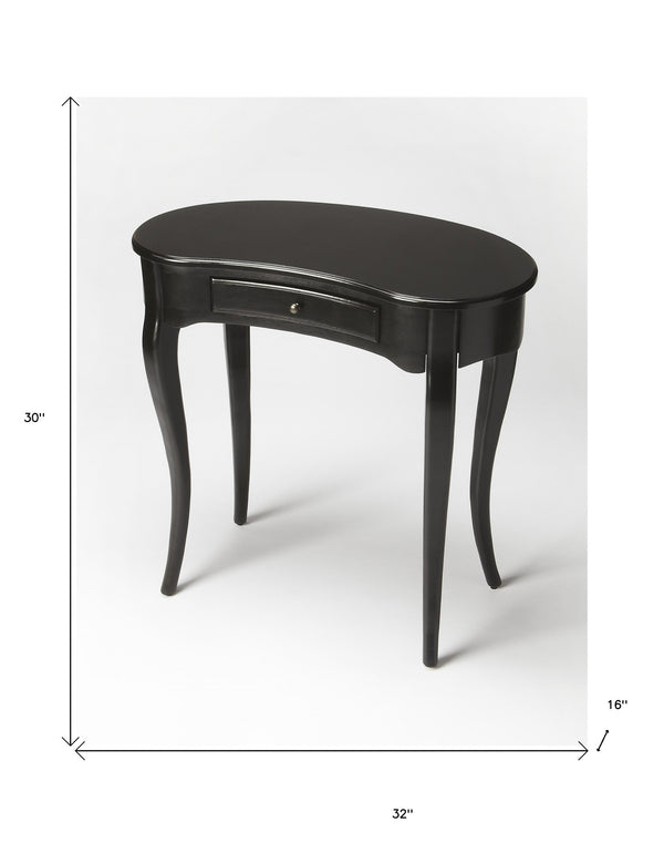 Homeroots 32" Black Solid Manufactured Wood Kidney Writing Desk   389430