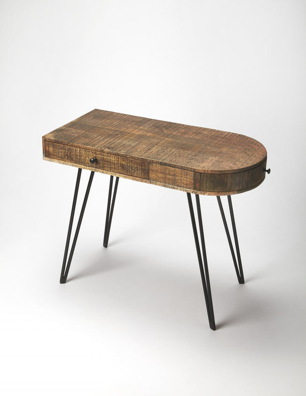 Homeroots 38" Brown And Black Solid Manufactured Wood Writing Desk With Two Drawers   389437