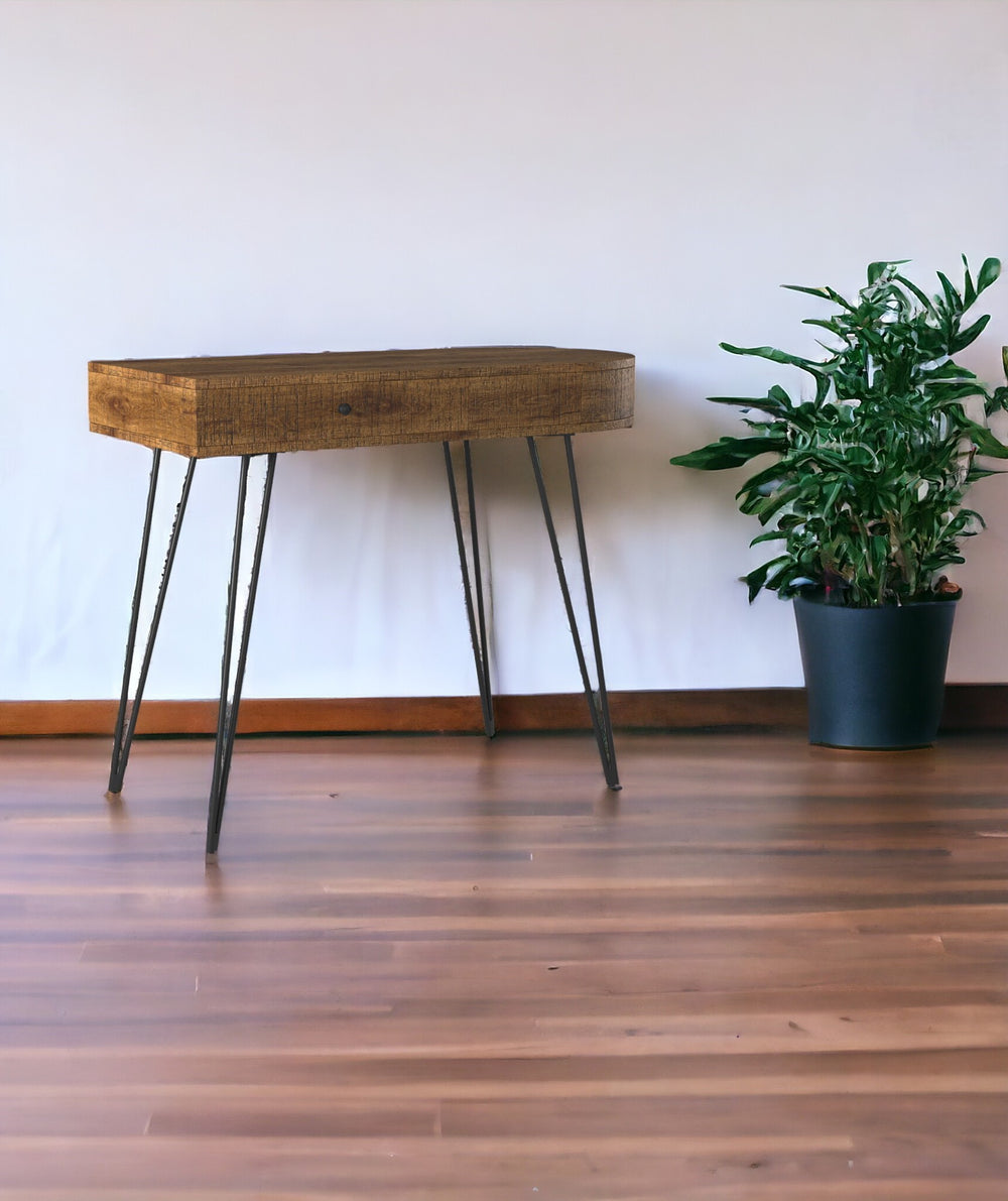 Homeroots 38" Brown And Black Solid Manufactured Wood Writing Desk With Two Drawers   389437