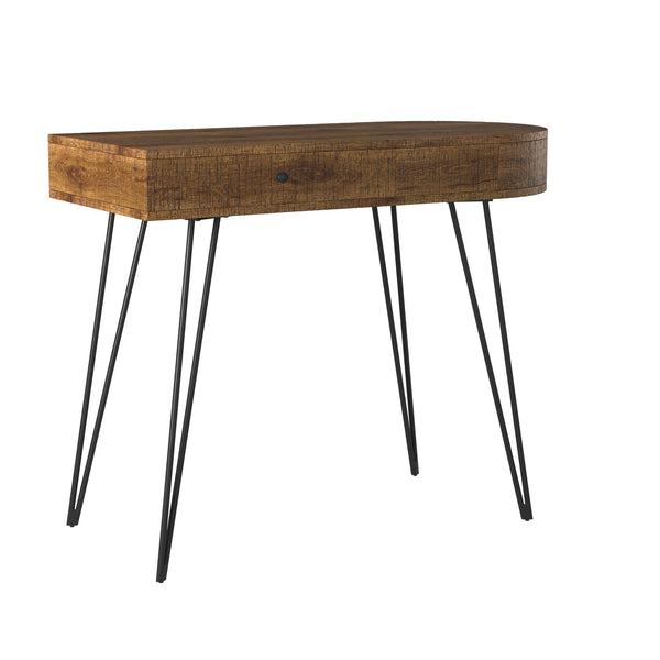 Homeroots 38" Brown And Black Solid Manufactured Wood Writing Desk With Two Drawers   389437