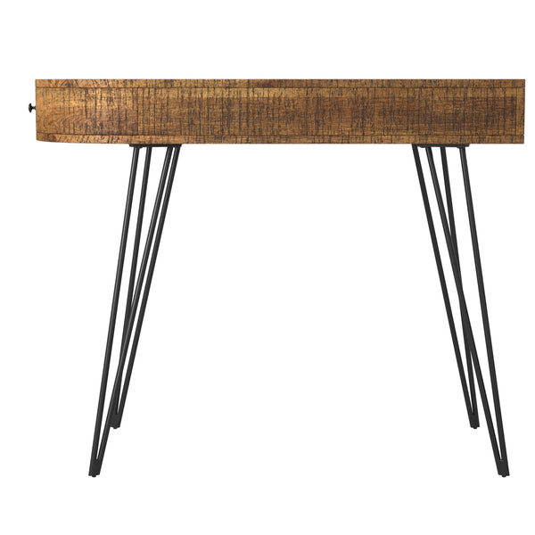 Homeroots 38" Brown And Black Solid Manufactured Wood Writing Desk With Two Drawers   389437