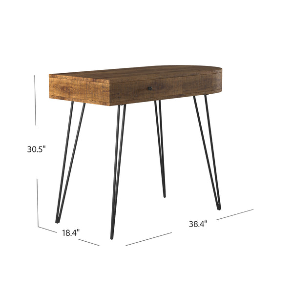 Homeroots 38" Brown And Black Solid Manufactured Wood Writing Desk With Two Drawers   389437