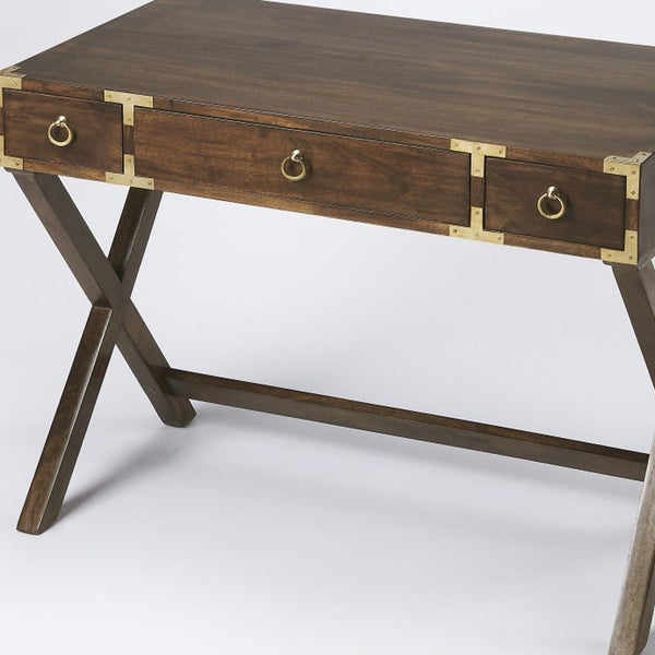 Homeroots 40" Dark Brown Solid Wood Writing Desk With Three Drawers   389444