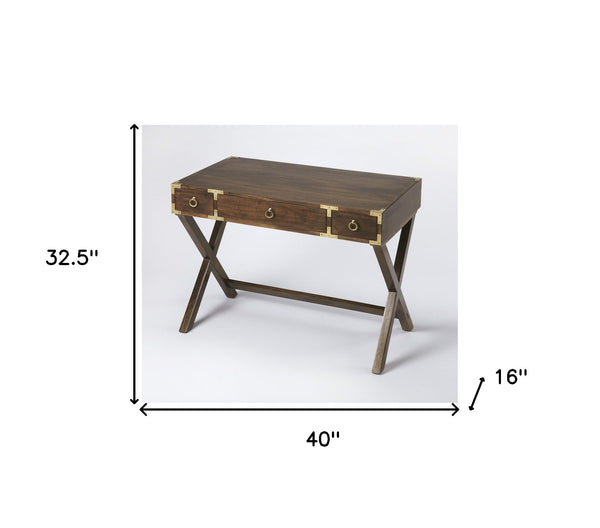 Homeroots 40" Dark Brown Solid Wood Writing Desk With Three Drawers   389444