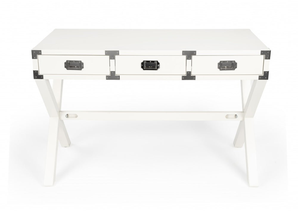 Homeroots 46" White Solid Wood Writing Desk With Three Drawers   389448