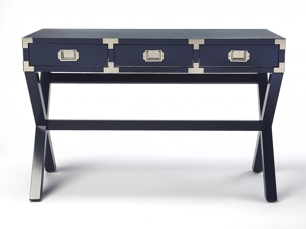 Homeroots 46" Blue Writing Desk With Three Drawers   389449