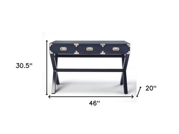 Homeroots 46" Blue Writing Desk With Three Drawers   389449