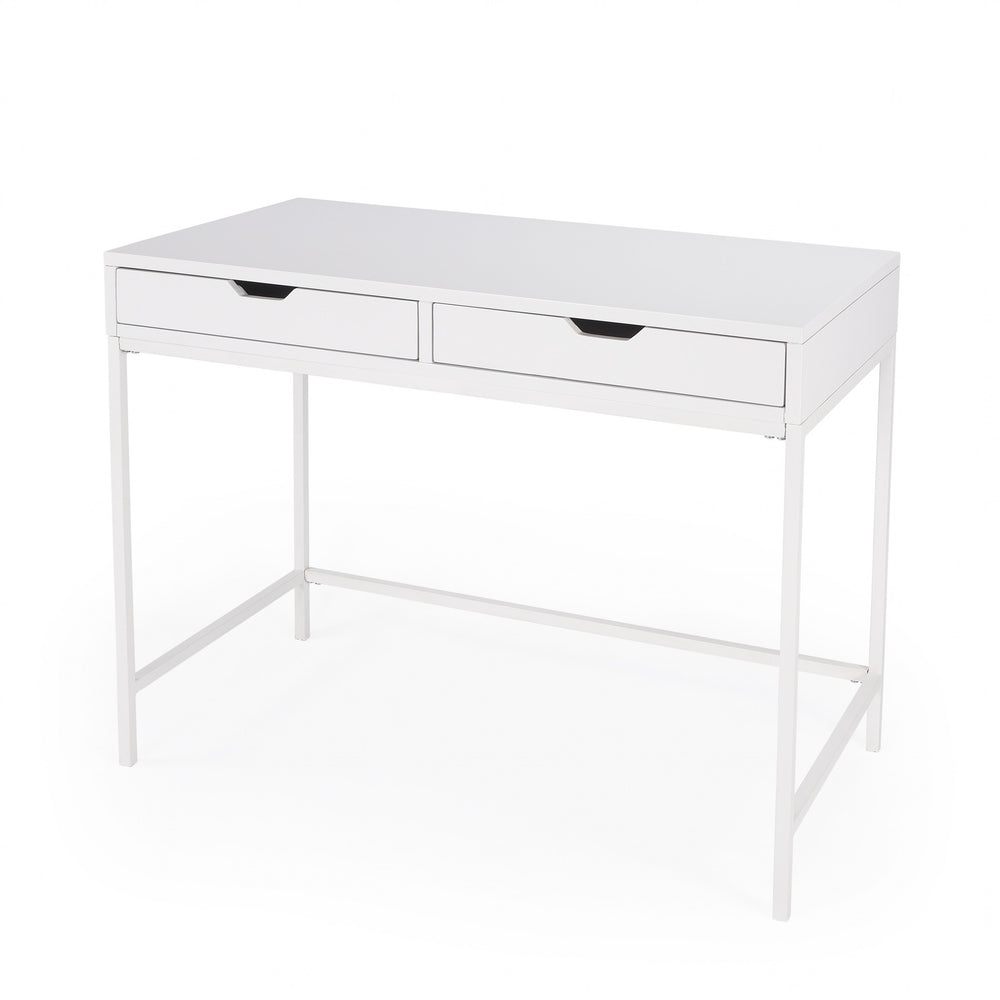 Homeroots 40" White Solid Wood Writing Desk With Two Drawers   389450