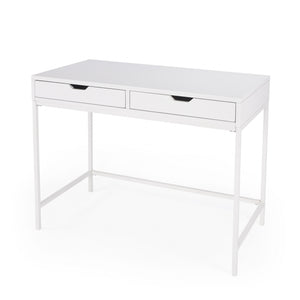 Homeroots 40" White Solid Wood Writing Desk With Two Drawers   389450