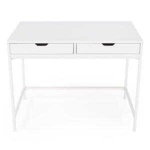 Homeroots 40" White Solid Wood Writing Desk With Two Drawers   389450