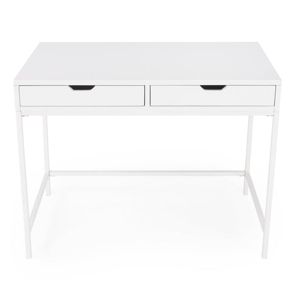 Homeroots 40" White Solid Wood Writing Desk With Two Drawers   389450