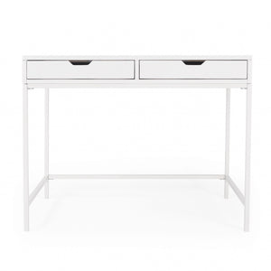 Homeroots 40" White Solid Wood Writing Desk With Two Drawers   389450