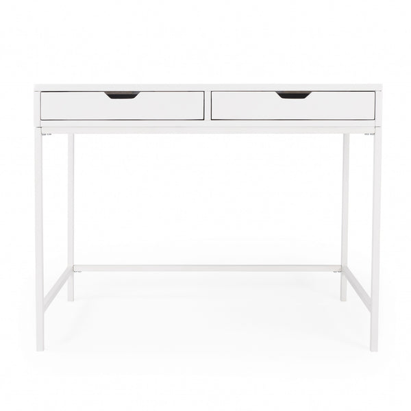 Homeroots 40" White Solid Wood Writing Desk With Two Drawers   389450