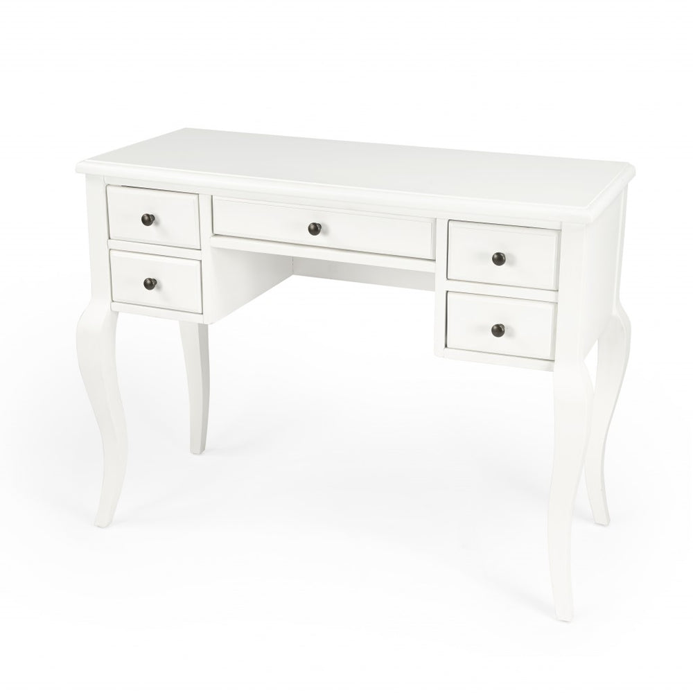Homeroots 40" White Acacia Wood Writing Desk – Elegant Design With 5 Drawers For Stylish Home Office Storage   389451