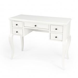 Homeroots 40" White Acacia Wood Writing Desk – Elegant Design With 5 Drawers For Stylish Home Office Storage   389451