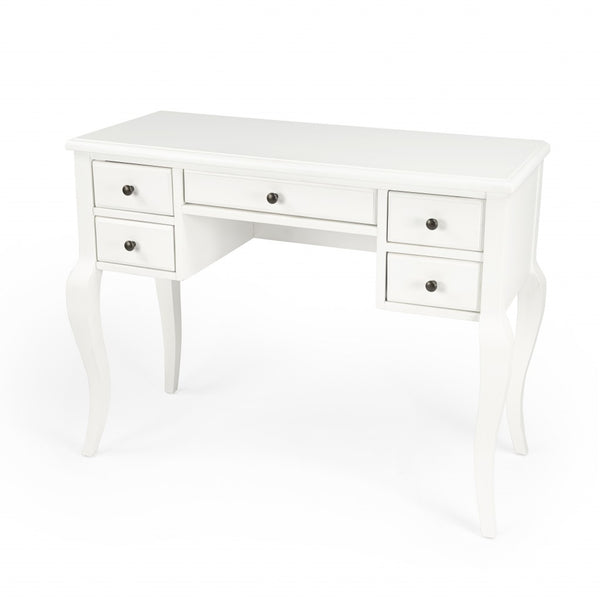 Homeroots 40" White Acacia Wood Writing Desk – Elegant Design With 5 Drawers For Stylish Home Office Storage   389451