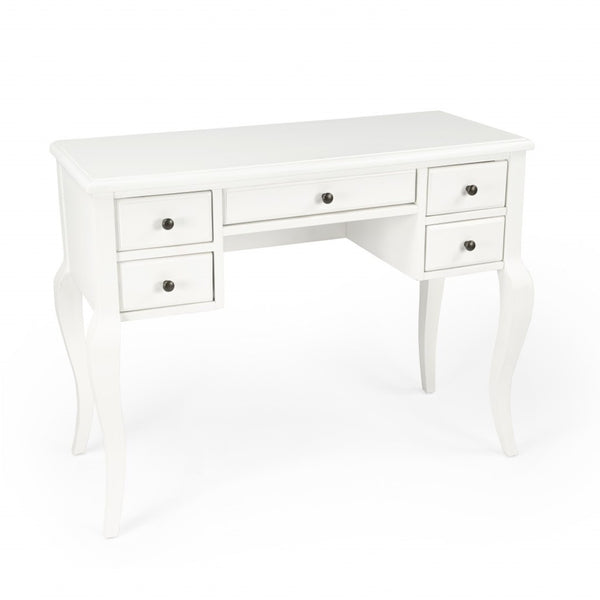 Homeroots 40" White Acacia Wood Writing Desk – Elegant Design With 5 Drawers For Stylish Home Office Storage   389451