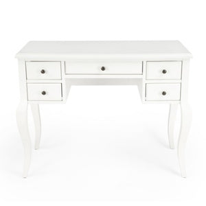 Homeroots 40" White Acacia Wood Writing Desk – Elegant Design With 5 Drawers For Stylish Home Office Storage   389451