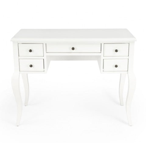 Homeroots 40" White Acacia Wood Writing Desk – Elegant Design With 5 Drawers For Stylish Home Office Storage   389451