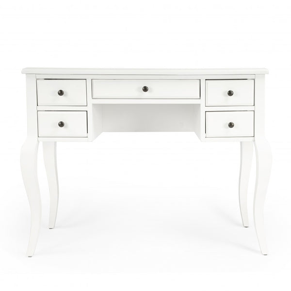 Homeroots 40" White Acacia Wood Writing Desk – Elegant Design With 5 Drawers For Stylish Home Office Storage   389451