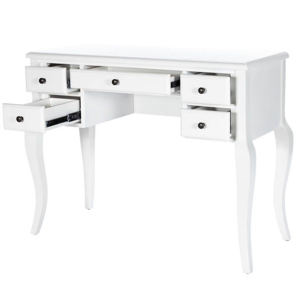 Homeroots 40" White Acacia Wood Writing Desk – Elegant Design With 5 Drawers For Stylish Home Office Storage   389451